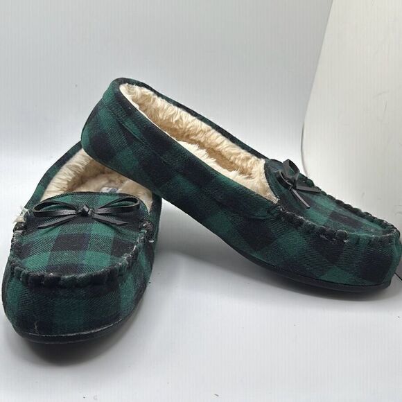 Cushionaire Women's Moccasin Slipper +Memory Foam 10 GREEN PLAID - Picture 6 of 7